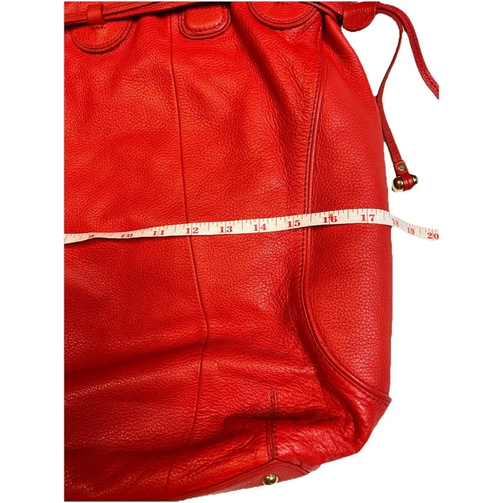 Isaac Mizrahi Live! Red Pebbled Leather Large Tote Hobo Bag Drawstring Gold Feet